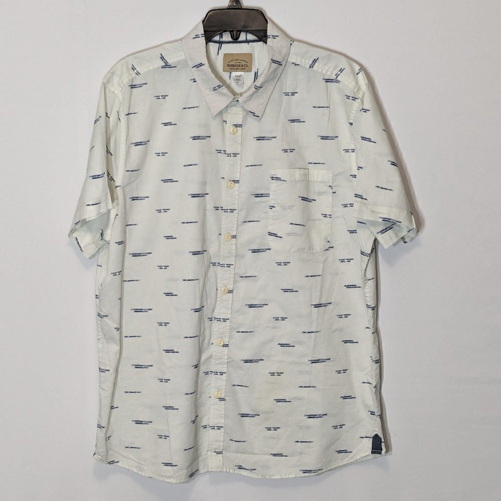 Men's Vtg ROEBUCK & CO., Short Sleeve, White/Blue, Cotton Button Shirt; Size 2XL